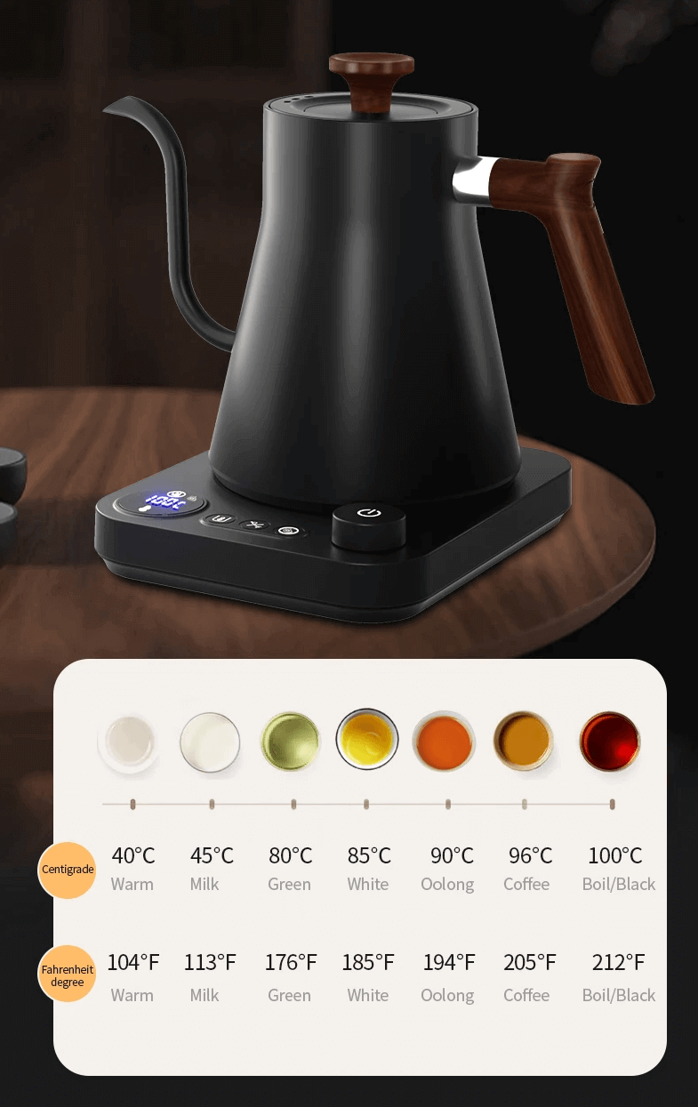 Svanehals Præcisions-Elkedel 0,9L – Temperaturkontrol 40-100°C - BloomVik